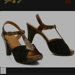 Chie Mihara Xope T strap brown suede & leather animal print heels sandals 5